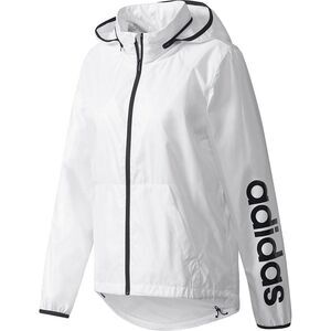 ADIDAS Women's Linear Windbreaker White Jacket Medium Packable Hood Full Zip